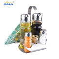 Bma Factory Olive Oil and Vinegar Salt and Pepper Dispenser Set Cruet Set Glass Bottle with Stainless Steel Holder